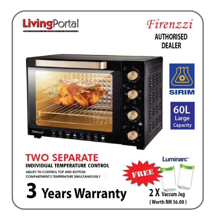 Firenzzi Free Standing Electric Oven 60L With Rotisserie Can Control Upper And Lower Heating
