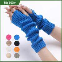 F8C503Y ไม่มีนิ้ว ถุงมือข้อมือยาว สีขาวสีดำ ที่อุ่นแขน ถุงมือป้องกันข้อศอก ภาษาญี่ปุ่นญี่ปุ่น พังก์สไตล์ ถุงมือถักนิตติ้ง เด็กหญิงเด็กชาย