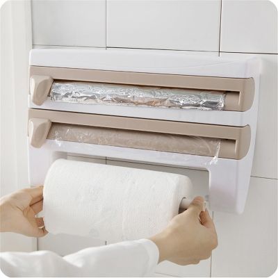 【CW】 Multi-function Plastic Cutter Wrap Storage Shelf Film Roll Paper Dispenser Tin Holde