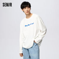 Semir เสื้อยืดแขนยาวผู้ชายหลวม2023ฤดูใบไม้ผลิพิมพ์ตัวอักษรสบายสไตล์แคมปัสของเด็กชายเสื้อคอกลมใหม่