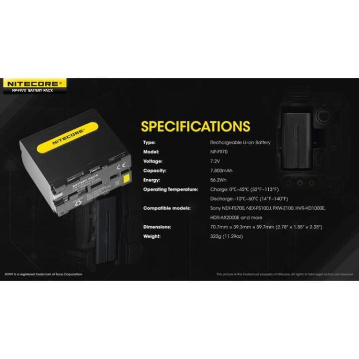 nitecore-np-f970-battery-for-sony-camcorder-led-แบตเตอรี่กล้อง-ประกันศูนย์-1-ปี