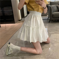 Summer Korean Style Autumn And Winter New Elastic High Waist Slimming Wooden Ear Fairy Cover A- Line Half Body Pleated Skirt