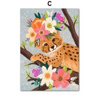 ประณีต Tropical Jungle Animal Canvas Art - Tiger, Leopard &amp; Floral Wall ภาพวาดโปสเตอร์สำหรับตกแต่งห้องนั่งเล่น