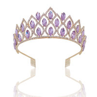 Baroque Retro Violet Crystal Water Drop Bridal Tiaras Gold Rhinestone Pageant Crown With Comb Headband Wedding Hair Accessories