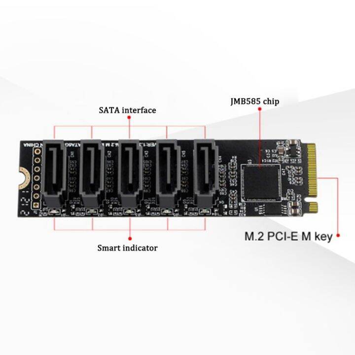 m-2-ngff-pcie-b-key-sata-to-sata-3-0-5-port-expansion-card-6gbps-adapter-card-jmb585-chipset-m-2-nvme-to-sata3-0