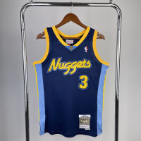 เสื้อกีฬาของแท้ผู้ชาย Denver Nuggets เคสโทรศัพท์มือถือ &amp; อัลเลนไอเวอร์สัน Mitchell Ness เสื้อเจอร์ซีย์ไม้เนื้อแข็ง-สีน้ำเงิน