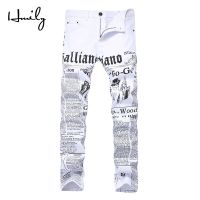 HMILY High Street Fashion Mens Jeans Night Club White Color Personal Designer Printed Jeans Men Punk Pants Skinny Hip Hop Jeans