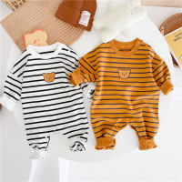 Bear Stripes New Born Unisex Bodysuits &amp; One-Pieces Spring Autumn New Baby Cotton Long-Sleeved Printed Romper