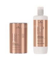 Schwarzkopf Blondeme Bond enforcing premium Lightener 9+ dust free powder  +premium developer oil formula 9% 1000ml  ผงฟอกชนิดอ่อนโยนเกรดพรีเมี่ยม ยกระดับความสว่างได้ 9 ระดับ  พร้อมตัวผสมชนิดบำรุงเส้นผมในระหว่างการฟอก