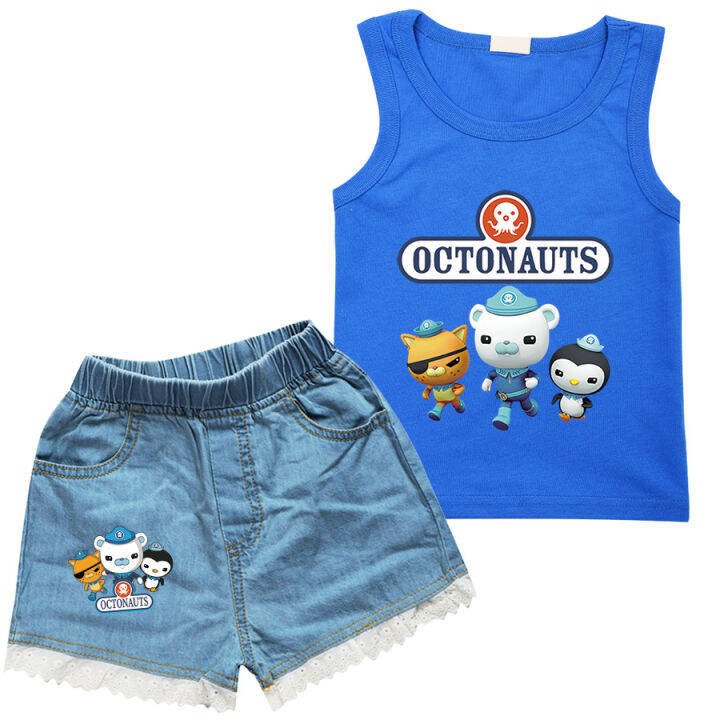 the-octonauts-สาวถังกางเกงขาสั้นผ้ายีนส์ชุดผ้าฝ้ายแขนกุดการ์ตูนเสื้อยืดลูกไม้กางเกง2ชิ้นชุดฤดูร้อนเด็กเสื้อผ้าสูท8776