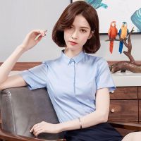 Summer new white shirt collar female temperament design feeling small dress professional white shirts with short sleeves overalls