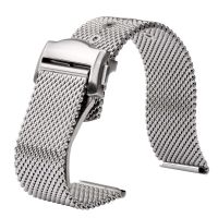 20mm Mesh Stainless Steel Watch Strap Folding Butterfly Buckle Quick Release Metal Band Man Bracelet for Omega 007 Seamaster Cable Management