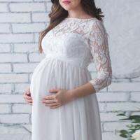 【DT】hot！ Color Maternity Gown 3/4 Sleeve Wedding Floor for Photography