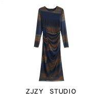 ZR European And American Style ZA Womens Clothing French Retro Slim Fit Printed Tulle Dress 5039831 090