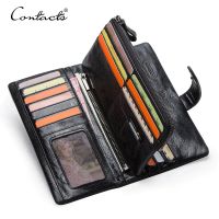 CONTACTs Genuine Leather Mens Long Wallet With Phone Bag Zipper Coin Pocket Purse Male Clutch Wallets For Men Portfel Small