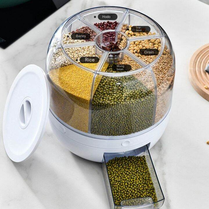 rice-dispenser-6-grid-12lbs-rotating-rice-dispenser-rice-amp-grain-storage-container-one-click-rice-output-for-grains