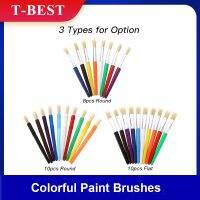 [Kiki tool store] 8/10pcs Round Tip Colorful Paint Brushes Set Hog Bristle Hair Chubby Plastic Handle Paintbrush Easy to Clean Art Supplies Gift