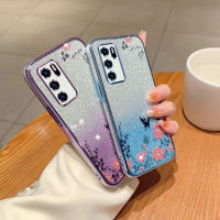 เคสสำหรับ Huawei P40 / P40 Pro เคสมือถือลายดอกไม้ติดเพชรมันวาวลายดอกไม้เคลือบเงาวาวเคสมือถือกลิตเตอร์กรอบด้านหลังเป็นซิลิโคนกันกระแทกสำหรับเด็กผู้หญิง