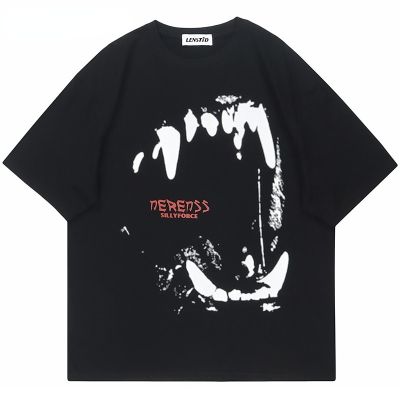 【New】ฤดูร้อนสั้นสำหรับผู้ชายเสื้อ Hip Hop ฟันมอนสเตอร์กราฟิก T เสื้อ Punk Gothic Streetwear Harajuku Casual ฝ้าย Tops Tees