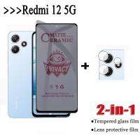 กระจกเทมเปอร์เพื่อความเป็นส่วนตัวป้องกันการสอดแนม2 In 1 Redmi 12C Redmi Note 12 4G 5G 12S 12 PRO + ฟิล์มนิ่มสีประกายหิมะเซรามิก + ฟิล์มป้องกันเลนส์