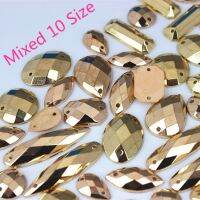 Cong Shao 100pcs Mixed 10 Size Gold Color Flatback Acrylic Rhinestone Stones And Crystals Sewing 2 Hole DIY Costume Button 8Y225