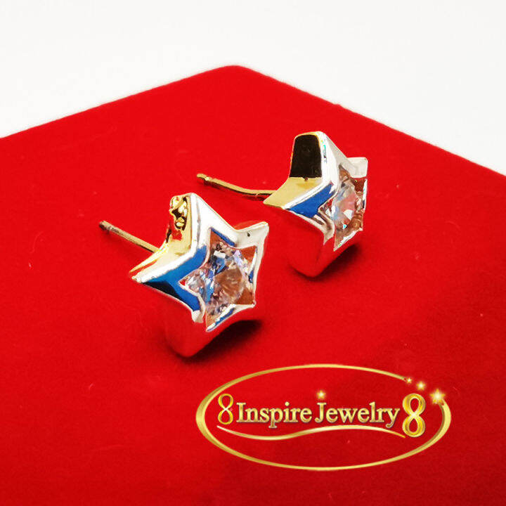 inspire-jewelry-ต่างหูเพชรสวิสรูปดาว-ไซด์กลาง-งานจิวเวลลี่-gold-plated-size-m