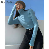 Bornladies Casual Knitting T Shirt for Women Turtleneck Slim Long Sleeve Plain Pullovers Female 2021 Autumn Fashion Clothing