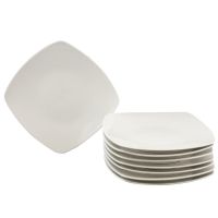 Zen Buffetware Ceramic Soft Square Dinner Plate Set In White, 8 Piece