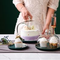 Cake Stand and Serving Plates Platter with Dome Cover Multi-Purpose Use Shatterproof and Reusable Ceramic Glass Material