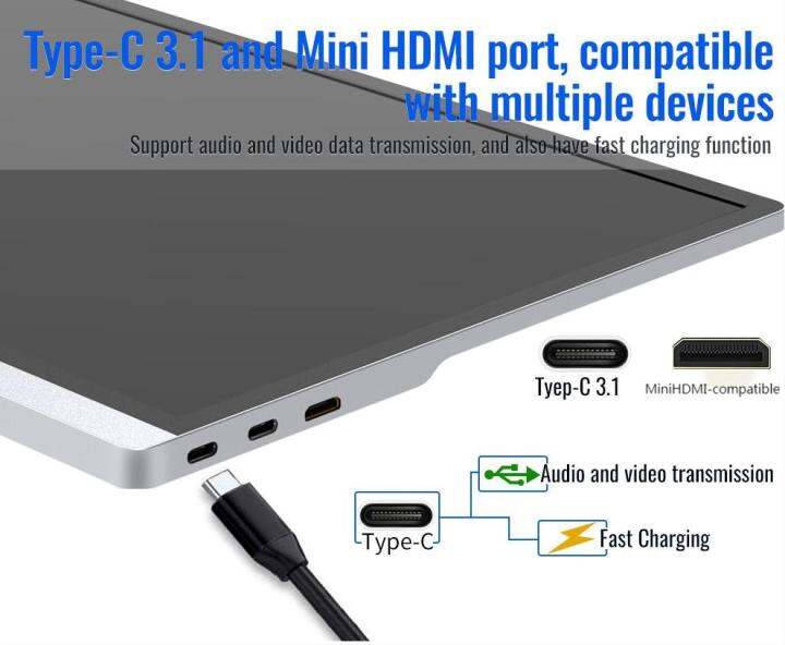 15.6 Inch 4K UHD Portable Monitor Dual Display Slim Usb C Desktop
