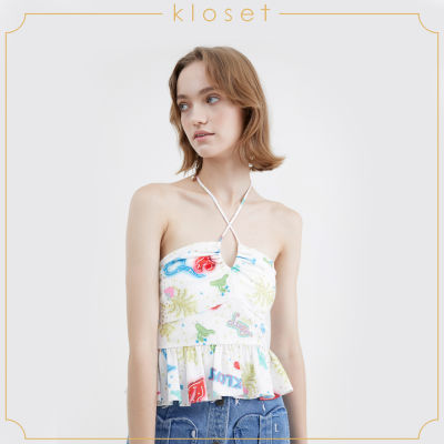 Kloset Kiss Print Halter Neck (VC23-T001) เสื้อผ้าผู้หญิง เสื้อผ้าแฟชั่น เสื้อสายเดี่ยว เสื้อผ้าพิมพ์ เสื้อคล้องคอ