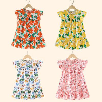 Girl Dresses 100 Cotton Childrens Clothing Summer Kids Girls Party Princess Dresses Fashion Outfit Flower Pattern Beach Cloth
