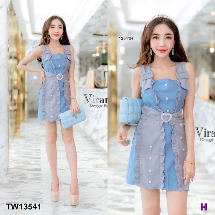 tw13541-dress-เดรสแขนกุด-สายแต่งเข็มขัดปั๊ม