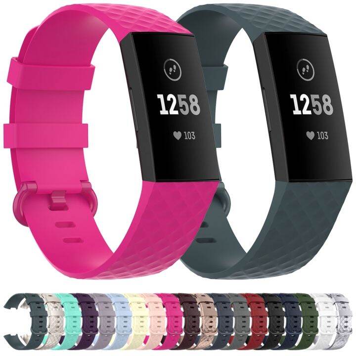 หัวเข็มขัดมีสีสันสายนาฬิกาข้อมือสายรัดข้อมือ-tpu-สำหรับ-fitbit-charge-4-ชาร์จ3-ชาร์จ3-se-ขนาด-l-สีกรมท่า