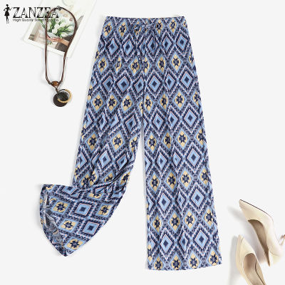 (สินค้ามาใหม่)(จัดส่งฟรี)Fancystyle ZANZEA กางเกงขายาวพิมพ์ลายสไตล์โบฮีเมียนย้อนยุคของผู้หญิงเอวยางยืดหลวมลำลองกางเกงถักตรง #2