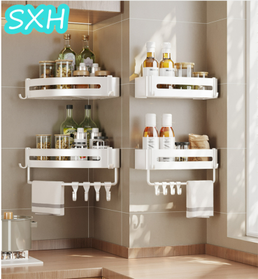 SXH ผนังเก็บของราวติดผนังสำหรับห้องน้ำในห้องน้ำชั้นวางของในห้องน้ำทรงสามเหลี่ยมสีขาวไม่เจาะรู