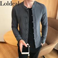 Loldeal Mandarin COLLAR เสื้อ Mao Hombre คอจีนเสื้อสำหรับบุรุษเสื้อปกติ Fit Camisa Tradicional จีนเสื้อ