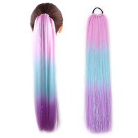 Synthetic Straight Ponytail With Hair Rubber Colorful Pre stretched Braiding Hair Glitter Ponytail Mixed Tinsel 24inch 9 Strands Wig  Hair Extensions