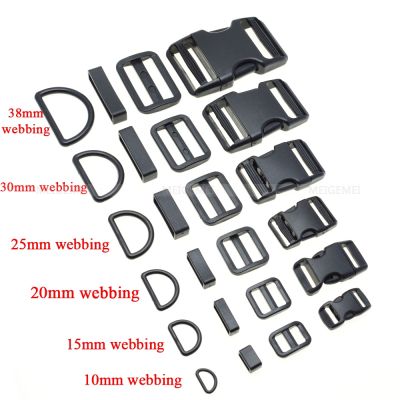 1 set 10mm 15mm 20mm 25mm 30mm 38mm Plastic Slider Adjustable D Rings Belt Loop Curved Side Release Buckles For Paracord