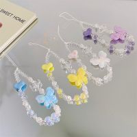 Cute Laser Butterfly Heart Beaded Strap Phone Chains For iPhone Korean Chain Phone Pendant Charm Key Anti-Lost Lanyard Jewelry