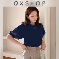 QXshop  sale ?เสื้อแฟชั่นหญิงแขนสั้นเสื้อคอกลมผ้าใส่สบาย ไม่ร้อนแขนแต่งลายลูกไม้สวยไม่ไหวของมันต้องมี?