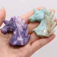 Unicorn Statue Natural Stones Carved Home Decoration Healing Crystal Reiki Figurine Quartz Gemstone Animals Ornament Craft Gift