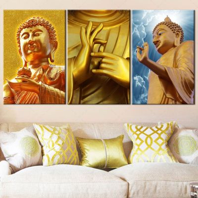 Golden Buddha Wall Art ภาพวาด Zen โปสเตอร์ผ้าใบ Aesthetic ตกแต่งห้องนั่งเล่น Modular Cuadros จัดส่งฟรี Popular