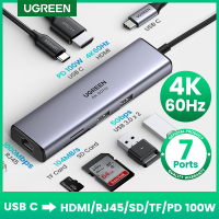 jianzhifen UGREEN ฮับ USB C 4K 60Hz ชนิด C เป็น HDMI 2.0 RJ45 PD 100W อะแดปเตอร์สำหรับ Macbook Air Pro iPad Pro M2 M1อุปกรณ์เสริมสำหรับ PC USB ฮับ3.0