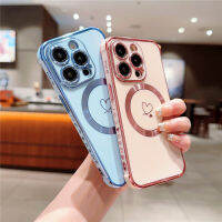 HALERO ชาร์จไร้สายลายหัวใจแม่เหล็กสุดหรูสำหรับ iPhone 11 12 13 14 15 Pro Max Plus เคสโทรศัพท์ซิลิโคนแบบเส้นขยุกขยิกซองนุ่มกันกระแทกปกป้องฝาหลัง