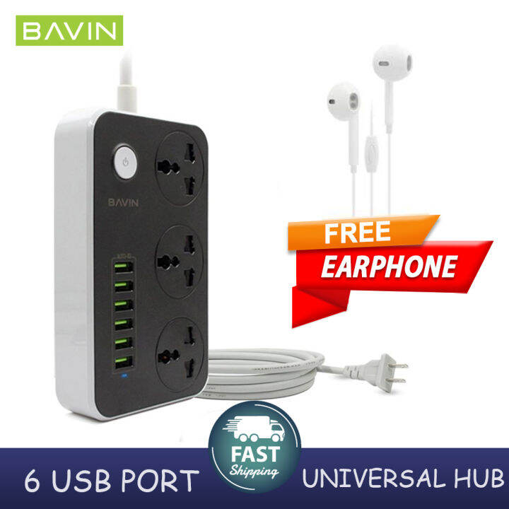 BAVIN Quick Charger HUB w/ 3 Power Socket & 6 USB Port Plus FREE