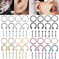 16ชิ้น/ล็อตBCRห่วงคล้องจมูกสแตนเลสชุดแหวน5สีริมฝีปากLabretแหวนลิ้นเจาะ14G 16G EyebrowแหวนเกลียวหูTragus Piercingอัญมณีประดับร่างกาย