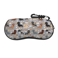 Dachshund Glasses Case Men Women Travel Zipper Coffee Fabric Dog Glasses Storage Box Print Eye Contacts Case