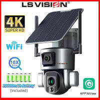 LS VISION 4K 8MP เลนส์คู่ Wifi กล้องวงจรปิดกลางแจ้งพลังงานแสงอาทิตย์กันน้ำ10X ซูมด้วยอินฟราเรดออปติคอลกล้องรักษาความปลอดภัย PTZ การมองเห็นได้ในเวลากลางคืนติดตามอัตโนมัติกล้อง IP แบตเตอรี่สองทาง