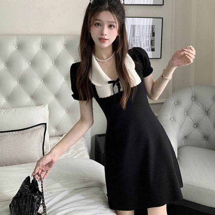 shenghao-ชุดเดรสสีดำถักมินิเดรสสีดำสำหรับผู้หญิงสำหรับงานปาร์ตี้ฤดูร้อน